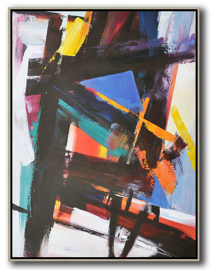 Handmade Large Contemporary Art,Vertical Palette Knife Contemporary Art,Oversized Custom Canvas Art,Black,Blue,Orange,Red.Etc